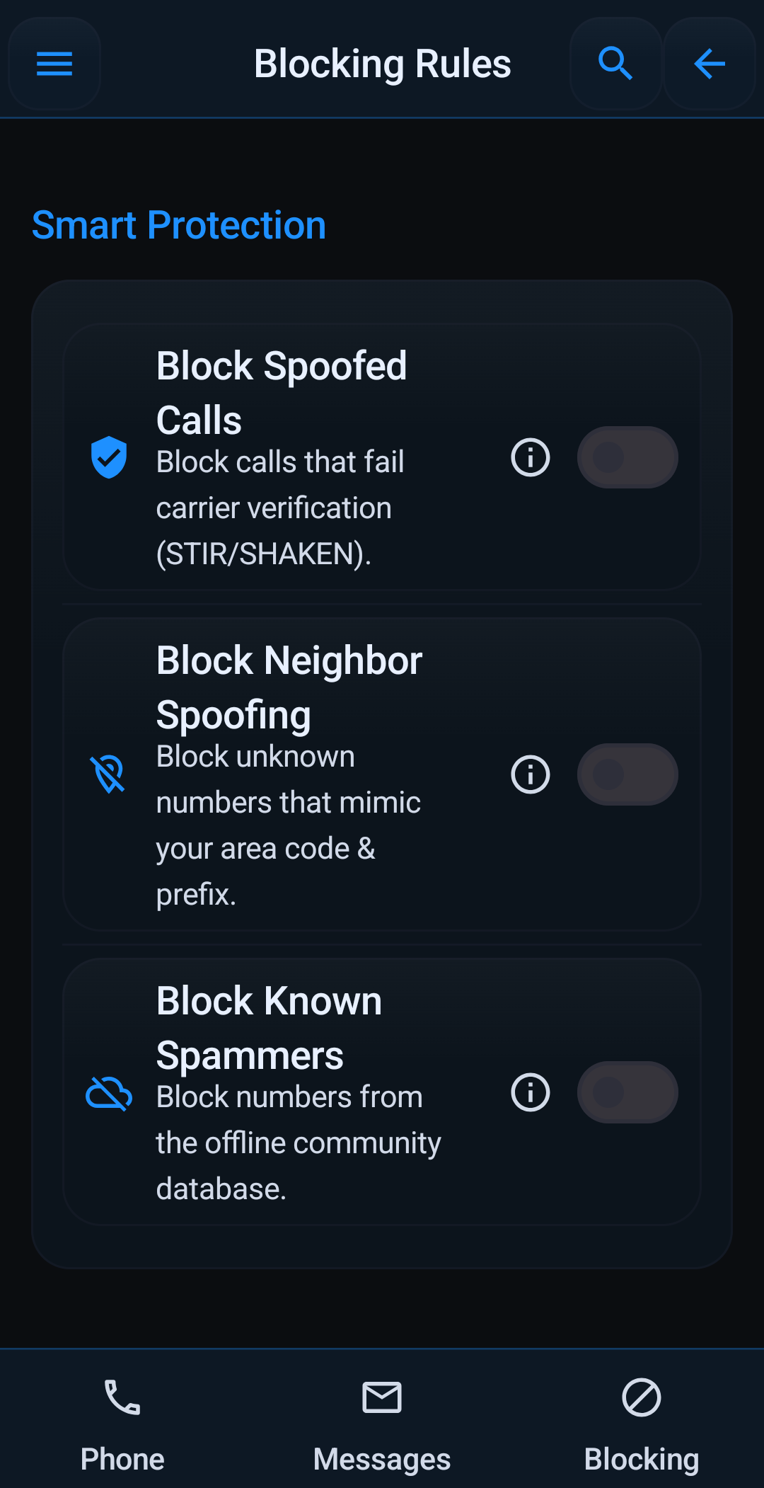 Neighbor spoofing option in Block Guard smart protection settings